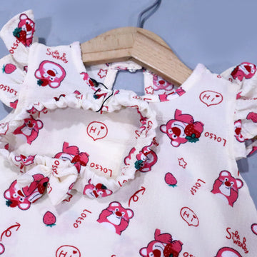 CREAM BEAR LOTSO PRINT WITH BAND ROMPER FOR GIRLS